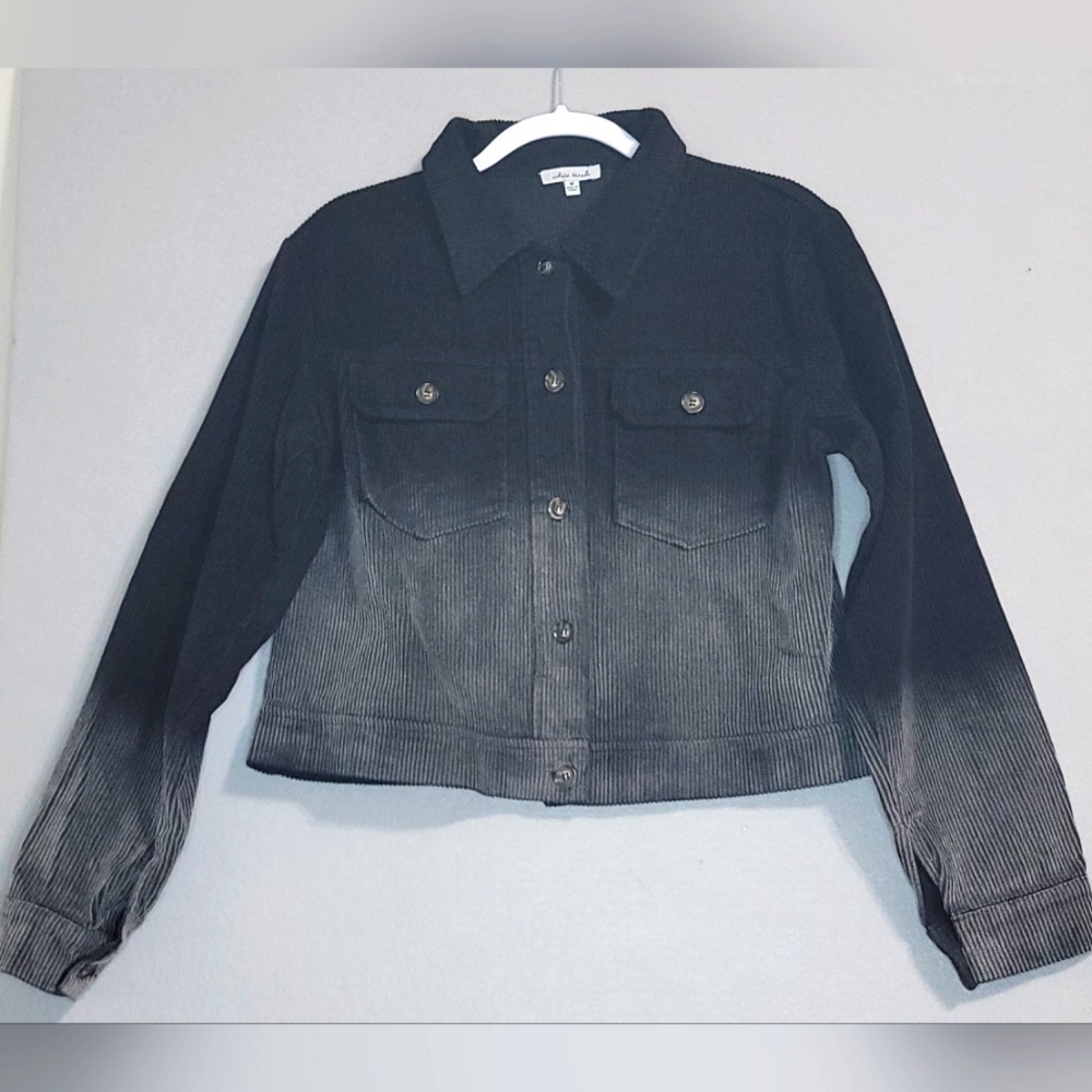 White Birch Women's Long Sleeve Ombre Woven Corduroy Jacket, Black, Size Medium